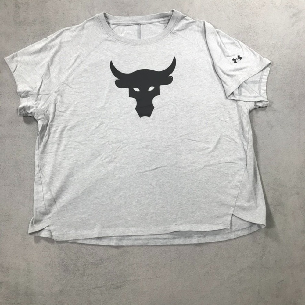 Under Armour Project Rock Cropped Tee T-shirt Womens Medium Gray Gym Training